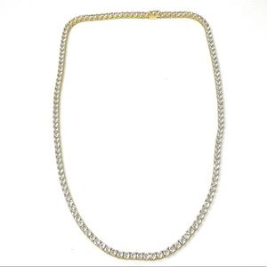 Large CZ, gold tone tennis necklace, unisex